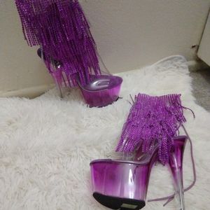 PLEASER PURPLE silver fringe HEELS